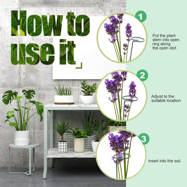6-pack växtstöd för blommor, metallstöd för enstaka stjälkar, trädgårdsstöd för amaryllis, orkidé, lilja, ros, tomater, mörkgröna