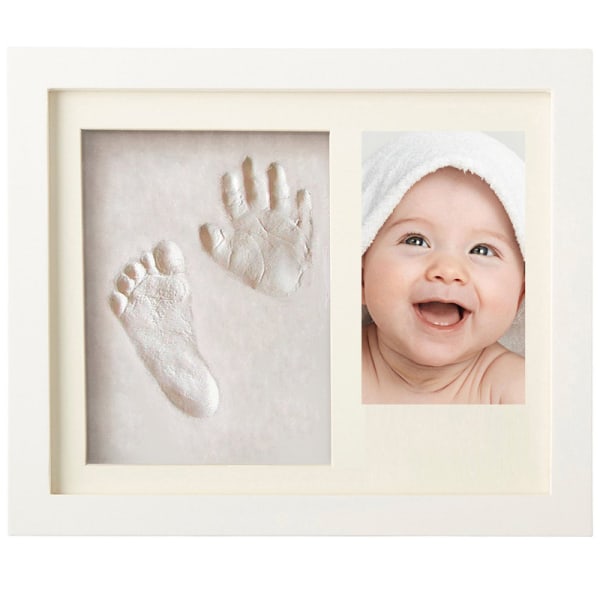 Baby tavelram med gips, storlek 23x28cm, färg vit, print set och fotavtryck