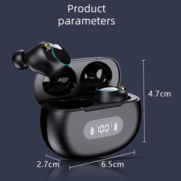Trådlösa hörlurar, Bluetooth 5.2-hörlurar med LED-skärm,