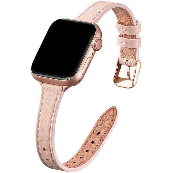 Förfinat Äkta Läderarmband, Kompatibelt med Apple Watch Series 7/6/5/4/3/2/1 Smal Design för ett Elegant Utseende (Rostfria Stålanslutningar,