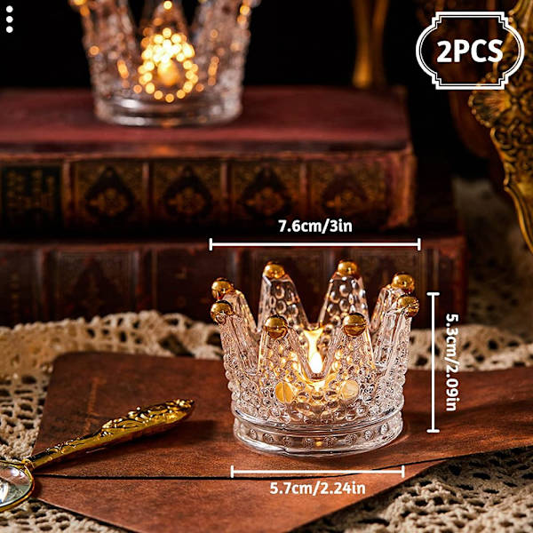 Uni-Fine Set med 2 glasunderlägg för värmeljus, kronformade värmeljusglas, presentljusstakar, dekoration för jul, födelsedag, fest, bröllop,