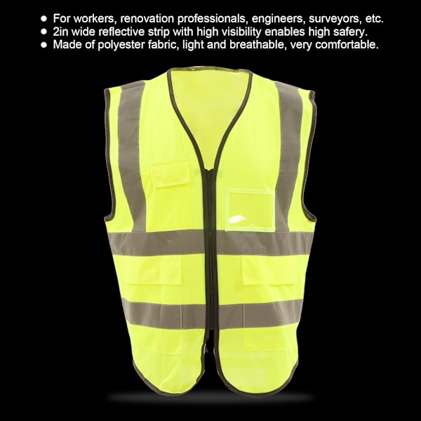 Reflekterande Säkerhetsväst Hög Synlighet Polyester Arbetskläder med Fickor för Arbetare Ingenjör M