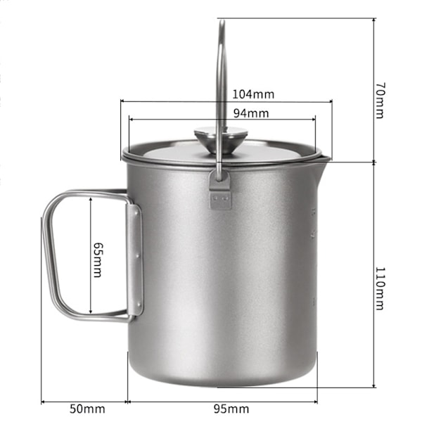 Bestargot Camping Titanium Muggkopp Outdoor, 750ml max Fransk Press Titanium Camping Bordsartiklar Kaffetillverkare Burkar, Camping Kaffetillverkare, Rund