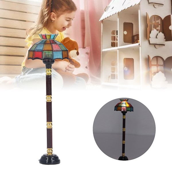 Miniatyrdockhus Golvlampa LED Färgglad Batteridriven 1:12 Realistiska Dockhusmöbler