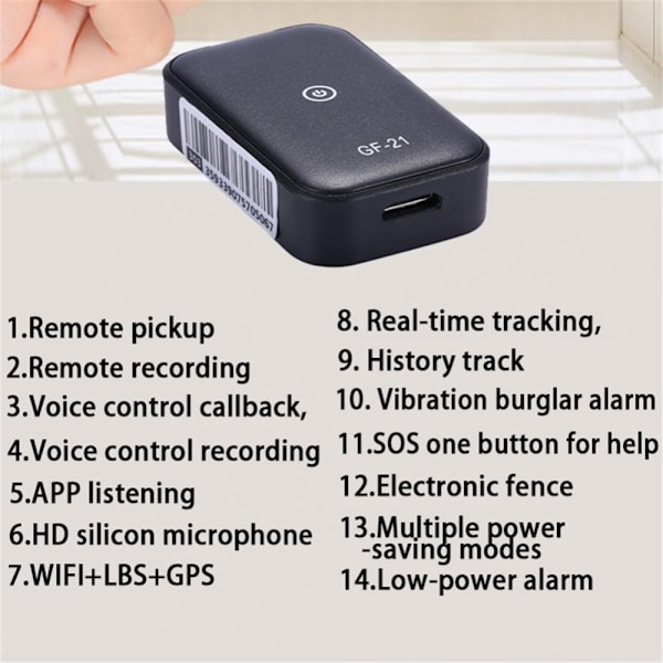GPS-tracker GF21 Mini Realtid Bil Tracker Anti-förlust Enhet Röststyrning Inspelning Locator Högdefinitionsmikrofon