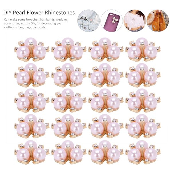 20 st pärlblommor strass DIY kläder manschett brosch mode smycken accessoarer rosa