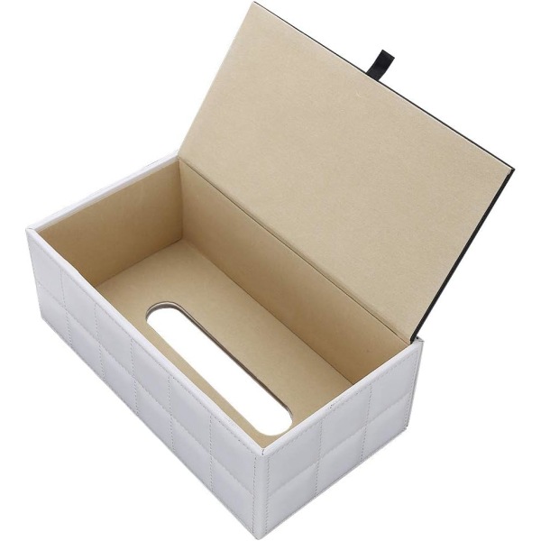 Rektangulär läder servettbox (vit)