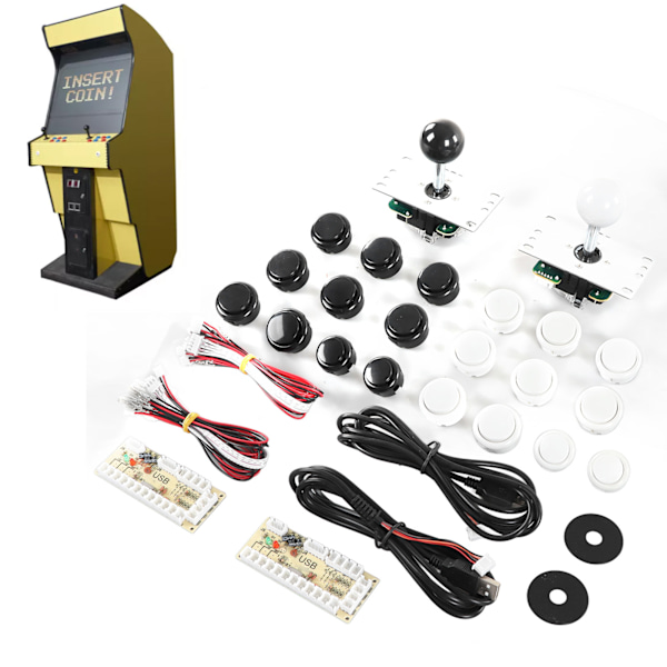 2-spelare DIY Arcade Kit USB-brädespel Encoder Joystick Arcade-knappar Set för vänner Samling Svart och Vit
