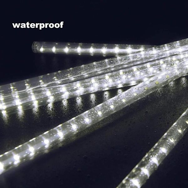 Meteorljus Duschljus Vattentät LED Fallande Regnljus 192 LED 30cm 8 Rör Utomhus Jul Istappljus Regndroppskaskad Ljus för Hög