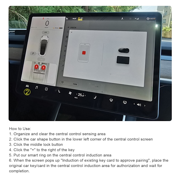 Kolfiber Smart Fingernyckelring med Box Passar för Tesla Model 3/X/S/Y