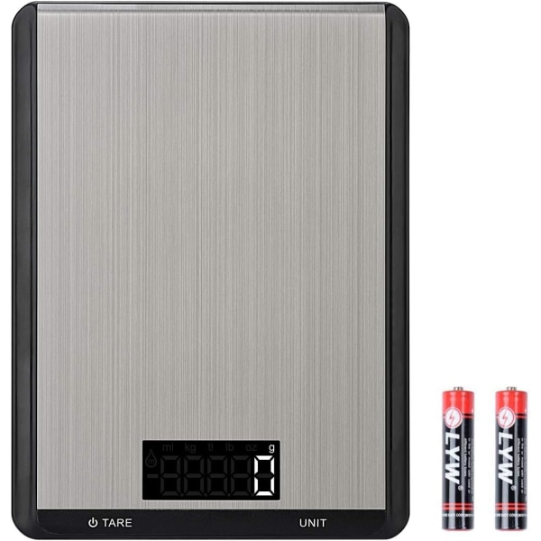 Köksskala, Toplife Elektronisk Köksvåg 5kg/1g Rostfritt Stål Känslig Touch-bakgrundsbelyst LCD-display Tara-funktion, 7 Mätenheter med