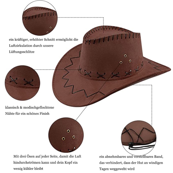 Cowboyhatt Fancy Dress Bred Brätte Western Cowgirl Hattar