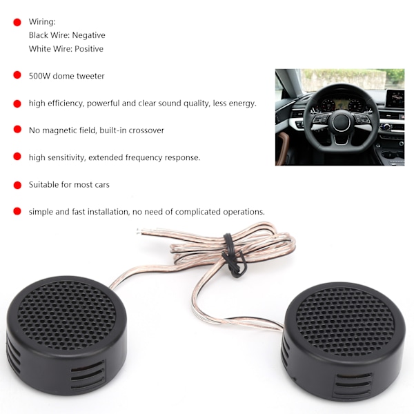2 st. Bilkupolhögtalare 12V 500W Hög Effekt Stereo Klar Ljud Högtalare Universal