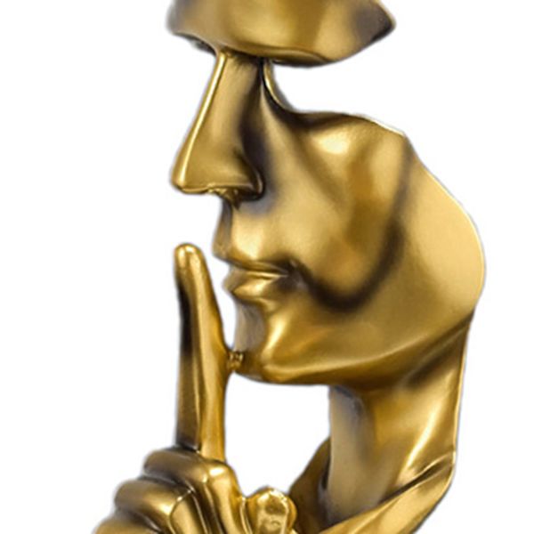 Tänkare Staty Levande Form Kompakt Syntetiskt Harts Attraktiv Dekorativ Tystnad Är Guld Figur för Hem Mörk Guld