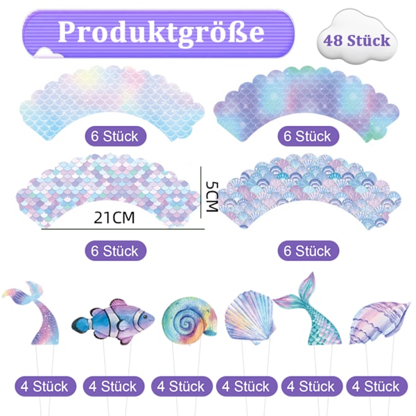 Oceanic Cupcake Tillbehör, Dubbelsidiga Formar & Toppers, Pålitligt Material För Minnesvärda Firanden, Enkel Användning Under Havet Tema (48 ST)
