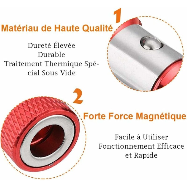 Magnetisk ring i aluminiumlegering för skruvmejselbits, stark magnetisk magnetiserare, magnetisk ring för 7 mm dubbelskruvmejselbits (röd, blå, gul)