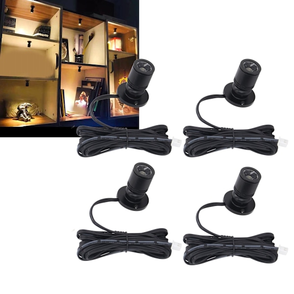 4 st LED Display Spotlights 5V Dimbar USB Mini Spotlight för Smyckesmonter Veranda Entré Svart Varmt Ljus