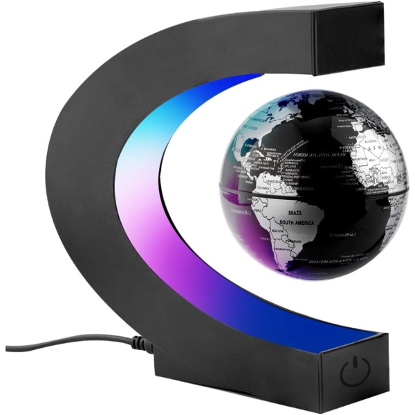 C Shape Magnetisk Levitation Flytande världskarta Globe med LED