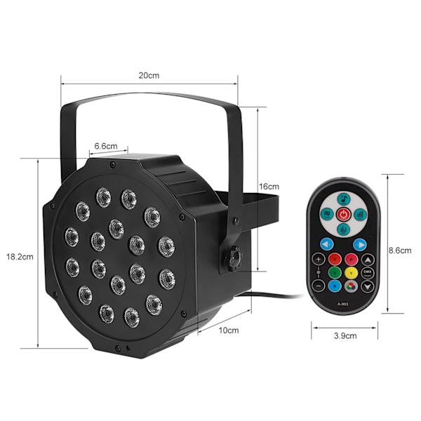 18 LED platta Par-lampor RGB-lampa för klubb DJ-fest scen DMX512-kontroll EU
