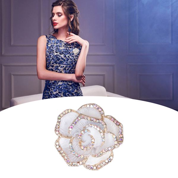 Brosch Pin Kamelia Form Elegant Utsökt Rhinestone Prydd Brosch för Kvinnor Kläder Silke Scarf Dekoration Present Vit