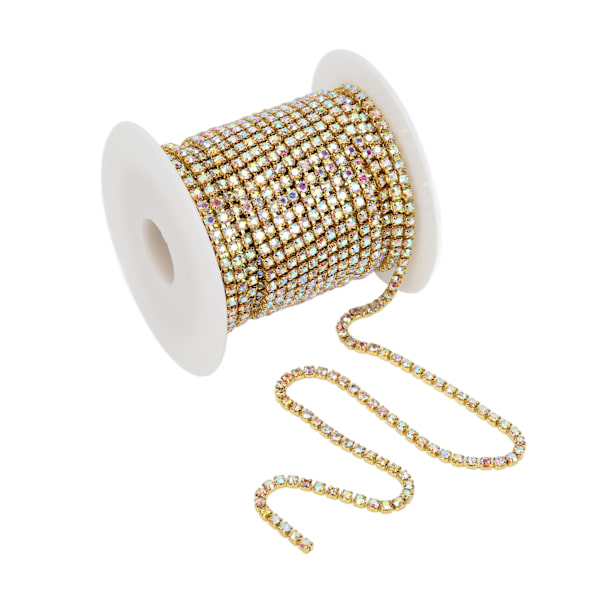 Färgglad glittrande strassband, 10 meter strassband för hushålls-DIY-hantverk, kläddekoration, present, guld baksida AB-färg 2,5 mm