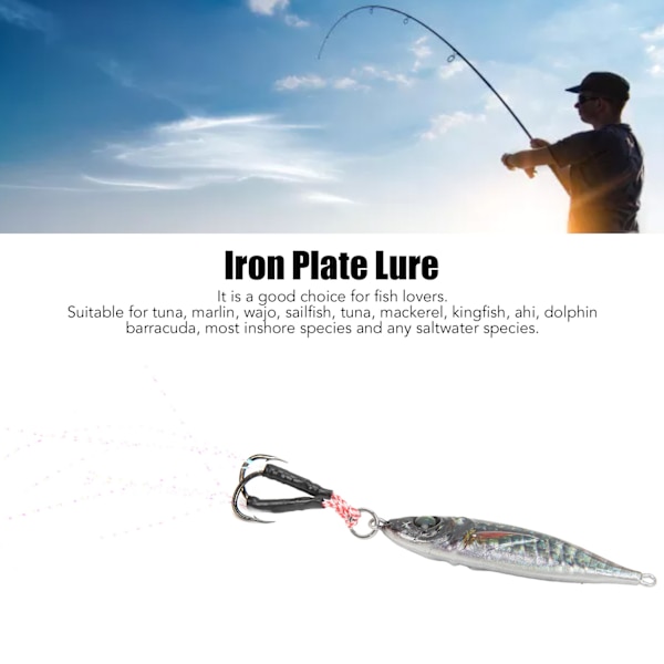 21g 3D-utskrift simuleringsjärnplatta lockbete konstgjort fiskebete med krok för tonfisk marlin wajo segelfisk tonfisk modell 2