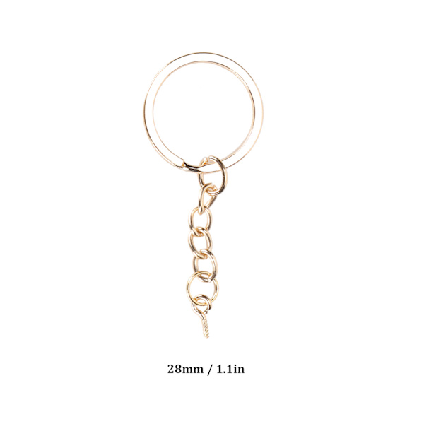 10 st DIY-nyckelring med kedja, bärbar metallnyckelring, ögleskruv, smyckeshänge, tillbehör, guld, 28 mm