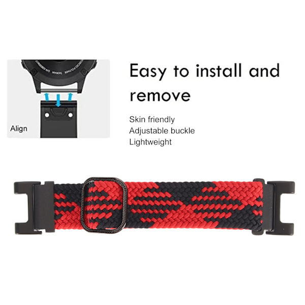 Mjuk nylonflätad smartklocka armband 22mm ersättning elastiskt andningsbart klockarmband passar för Amazfit T Rex röd och svart