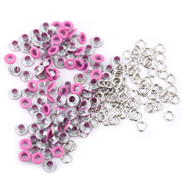 100 set 5 mm metalliska scrapbooking-öljetter spänne läderhantverk klädtillbehör (fuchsia)