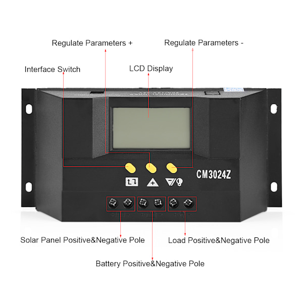 12/24V 30A solcellsladdningsregulator med LCD-display automatisk omkopplingsregulator för spänningssystem