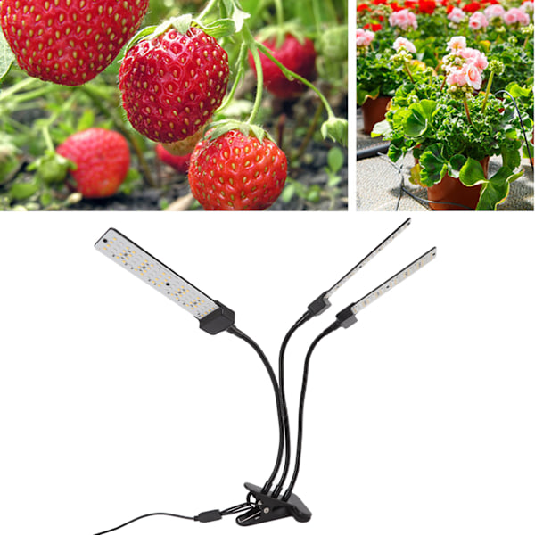 LED växtlampa klämma designad svanhals fullspektrum tre huvuden med timer för suckulenta växter 100‑240V EU-kontakt