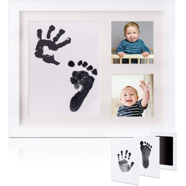 STORT BABY OCH HANDAVSKYTTSSAT – baby vit dekorativ ram Giftfritt bläck – Trädekoration Säkert akrylglas – Fantastiskt
