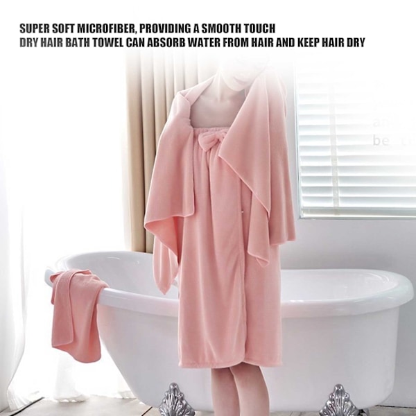 Badlakan Wrap Coral Fleece Spa Kvinnor Justerbar Dusch Wrap med Hatt för Hemma SkönhetssalongRosa