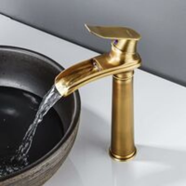 Antik hög badrumskran Retro vattenfall handfat kran Mässing handfat Enhandtag badrumskran Hög pip badrum blandare kran