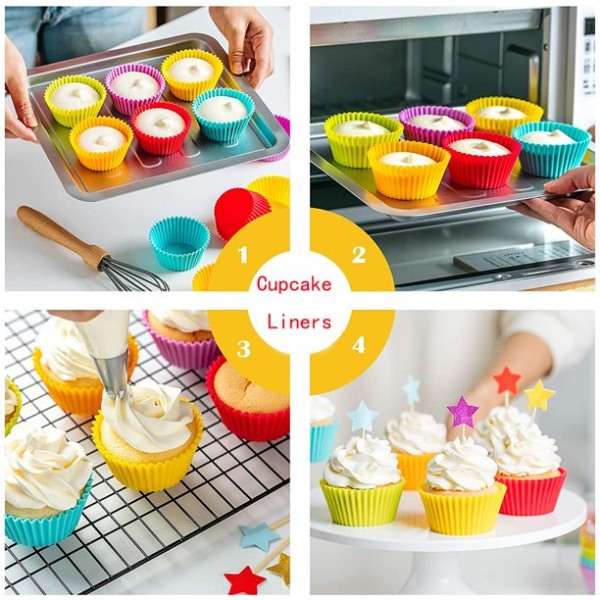 24 st Silikon Cupcake Bakning Cups, non-stick molds