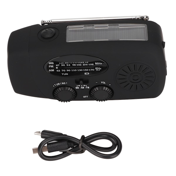 XSY088L Portabel NOAA/AM/FM Radio Vattentät Portabel Solcellsdriven Vevradio med 2000mAh Laddare för Utomhusbruk Svart
