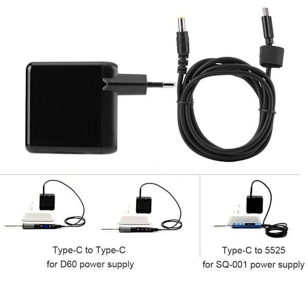 Strömadapter PD45W Brandsäker Material Typ‑C till Typ‑C Datakabel med Typ‑C till DC5525 EU-kontakt AC100‑240V
