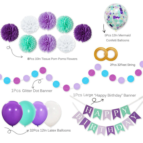 Silkespapperspompoms, Eleganta festdekorationer för inomhus- och utomhusbruk, Perfekt för födelsedagsfest med havstema, babyshower, pyjamasparty