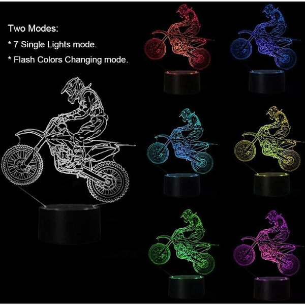 Nattlampa 3D Motocross Lamp, Motorcykel Illusion LED Nattlampa för Barnrum USB Dekoration 7 Färger Ändrar Leksaker Födelsedagspresenter för Fader Pojkar