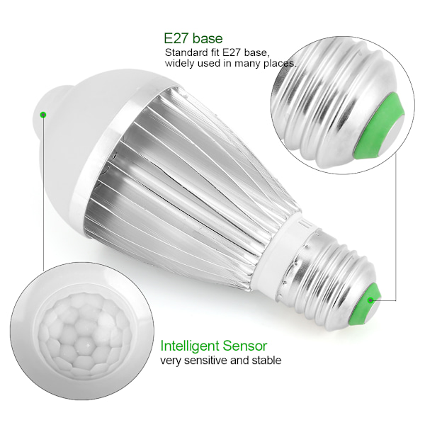 E27 Automatisk infraröd rörelsesensor LED nattlampa glödlampa 7W/ Varm vit/ 3200k