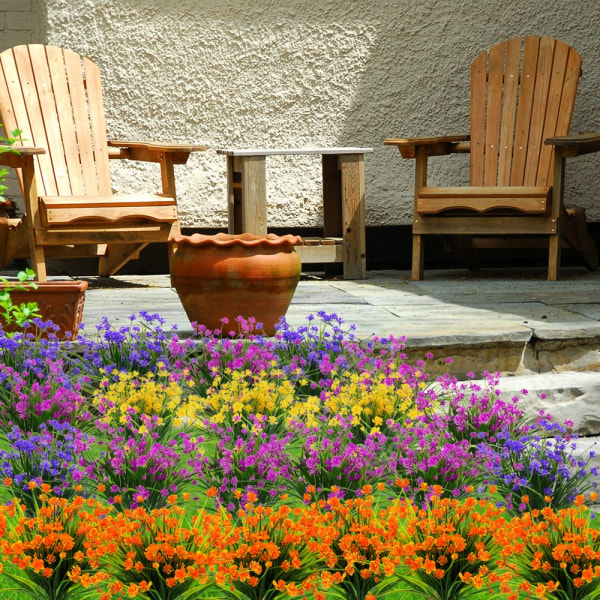 Konstgjorda falska blommor, 4 buntar utomhus UV-beständiga grönskande buskar växter inomhus utomhus hängande planterare hem trädgård dekor（Orange）