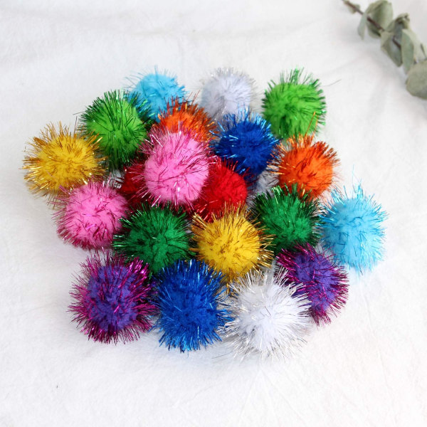 Assorterade färgglada glitterbollar för katter, min katts favorit leksak, 1,18 tum stor pom pom katt leksak, 100 pack $100 styck assorterade färgglada glitterbollar kattens