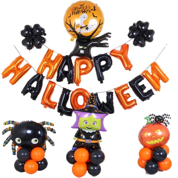 Halloween ballonger Halloween party ballonger ， Happy Halloween ballonger set med latex ballonger temafest pumpaspindel häxa spökträd
