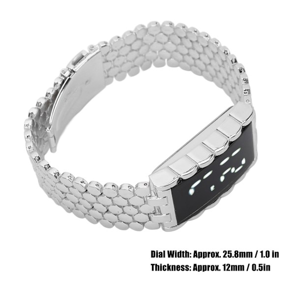 LED-klocka med dubbla öppningar i rostfritt stål, spänne i metall, rektangulär urtavla, digital armbandsur för utomhusaktiviteter, silver