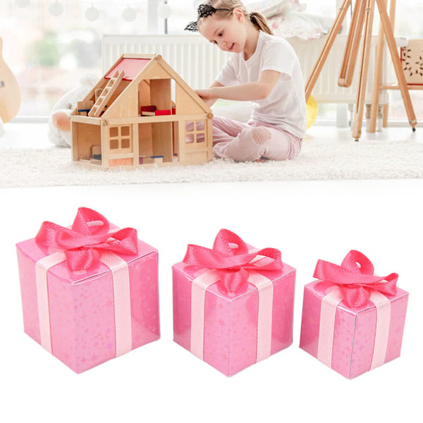3 st Mini Boxar Prydnader Söt Stil 1/12 Skala DIY Pappersmaterial Julpaket Figur Set för Semester Dekoration