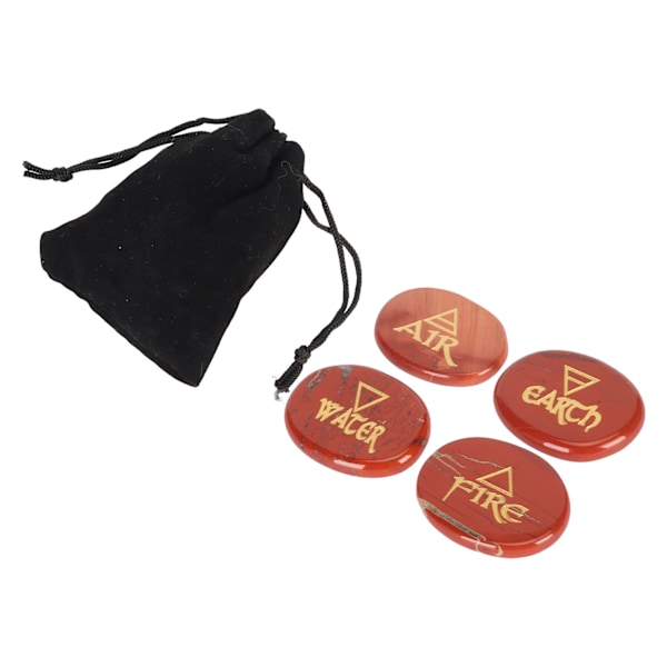 4 Elementer Assorterade Stenar Graverade Triangulära Symboler Jord Luft Eld Vatten Polerade Runstenar för Reiki Kristaller Healing Redstone