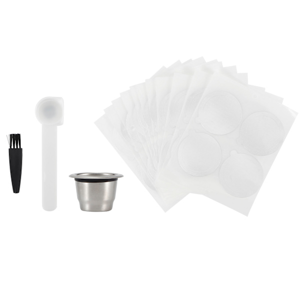 Återanvändbar påfyllningsbar 304 rostfritt stål kaffekapselkopp filterkit med aluminiumfolielock