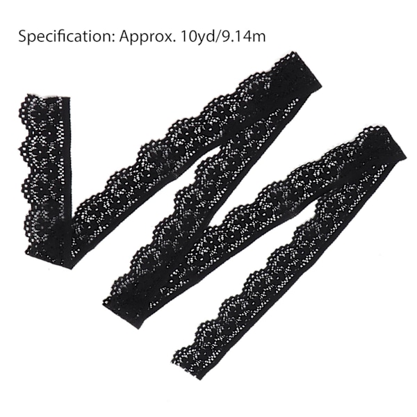 10 meter spetsband 2,5 cm bredd svart enkel sida vågig nylon för sömnadskorttillverkning