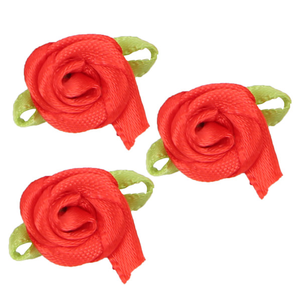 450 st mini bandros dekoration rosett blomma med blad prydnad för DIY sömnad hantverk röd