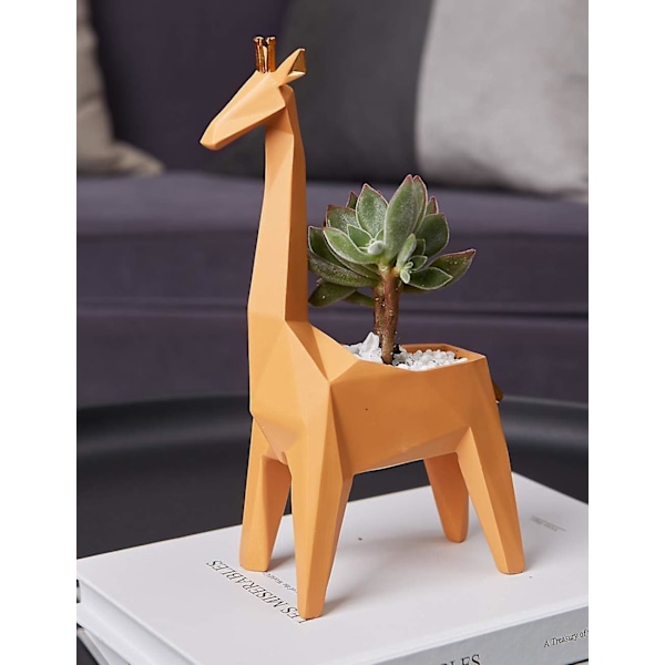 Modern Skulptur Figurin, Keramisk Djurplanteringskruka, Handgjord Giraffstaty, Dekorativa Suckulenter i Polyresin, Geometriskt Hantverk, 23 cm, Med